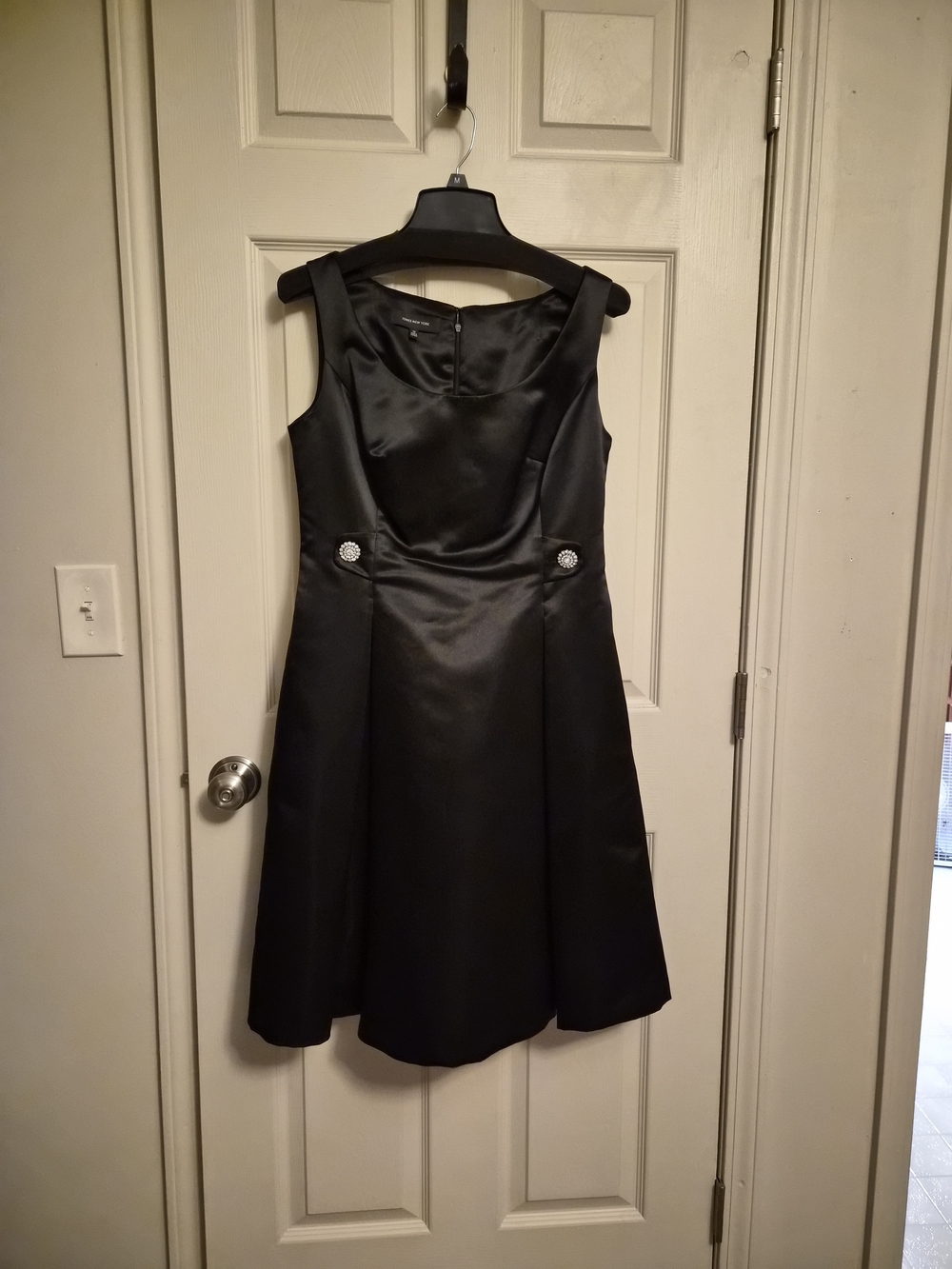 Vintage Jones New York Classic Black Satin Cocktail Dress - Sleeveless A-Line